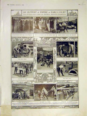 Original Old Antique Print Army Outpost Earls Court Painting Domergue 1913 20th