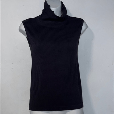 C EST MOI Navy Blue Butter Soft Seamless Ribbed Turtleneck Tank Top-OS