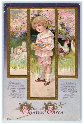 c1910's Easter Boy Holding Eggs Bunnies Chicken Hen Nash Carnegie PA Postcard