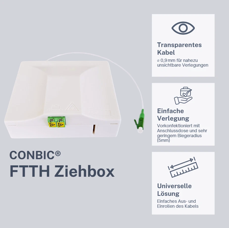 Glasfaserkabel FTTH Ziehbox LCA (8°) mit Anschlussdose vorkonfektioniert CONBIC® - Bild 2 von 4
