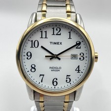 Timex Easy Reader Men's Watch 38mm Silver Gold Tone Indiglo Date Stretch Band