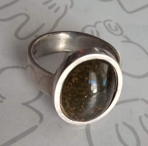 FDC Oval Brownish Golden Flecks Ring Sterling Silver Size 8 Vintage Mood?