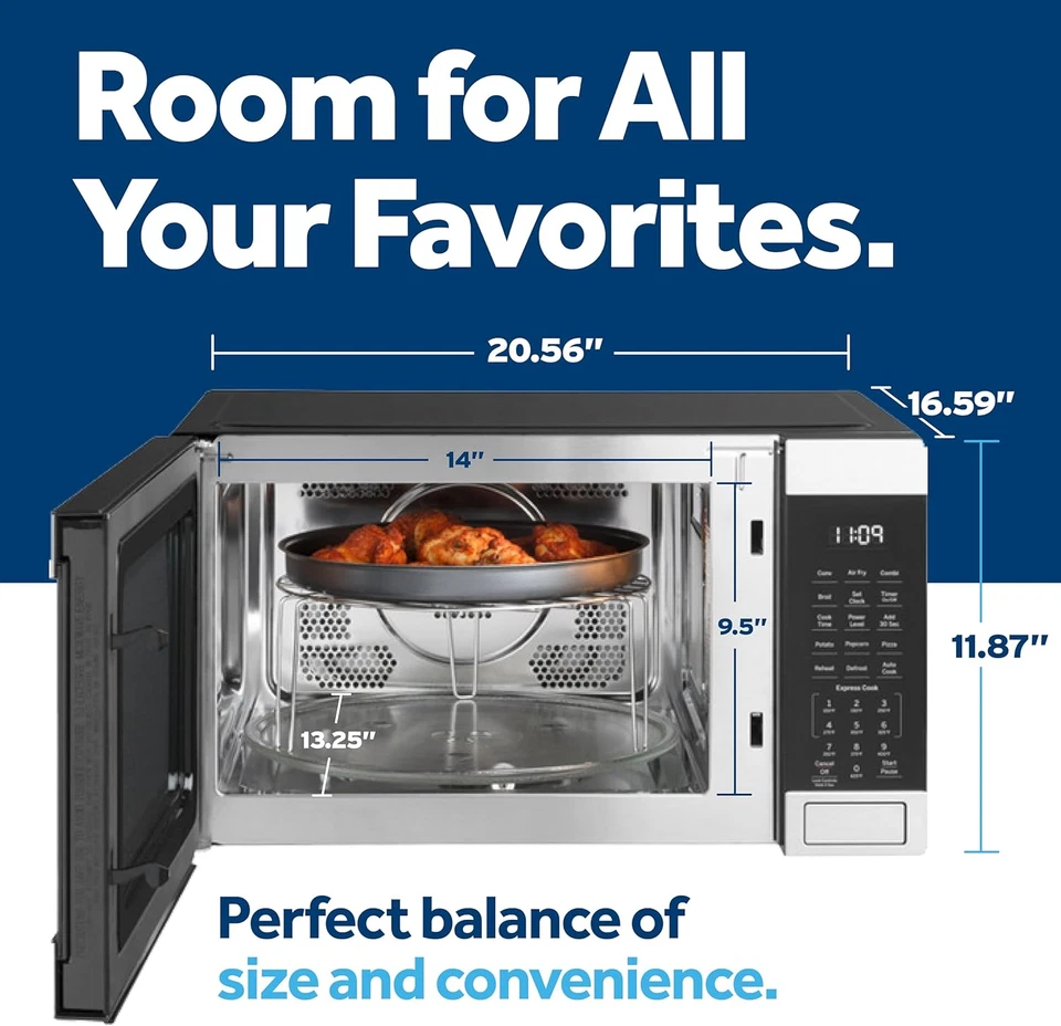 4-in-1 Microwave Oven 1050W Air Fryer Convection Broiler 1.0 Cu Ft Stainless Ste - Image 3 of 4