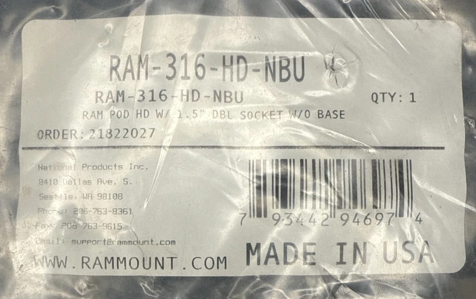 RAM® Pod HD™ Vehicle Mount with 12" Aluminum Rod and Double Socket Arm - Image 2 of 3