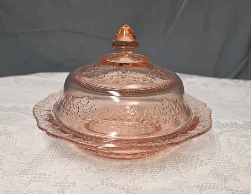 VHTF 1933-37 Federal Glass Patrician Spoke Pink Depression Glass Butter Dish