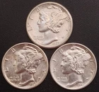 3 AU/BU Mercury Dimes (1927, 1935, 1944)