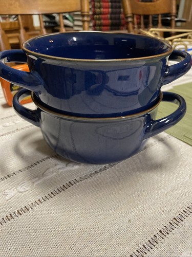 (2)Member's Mark Blue Double Handle Cereal, Soup, Salad, Ice Cream & More Bowls