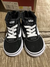 Vans Ward Hi Top Suede/Canvas Sneaker Youth Size 4 Black/White 