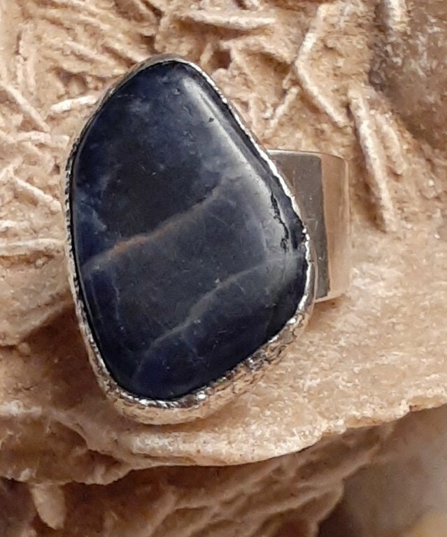 Bracelet Design Années 70 En Argent 835 Avec Perles De Sodalite - Longueur 18,5 Cm - Occasion