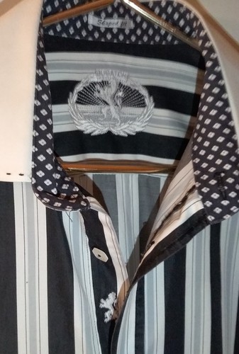 CAMISA DE VESTIR BUGATCHI PARA HOMBRE A RAYAS CUELLO 16" BLANCO Y NEGRO - Imagen 8 de 14
