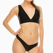 Kendall + Kylie Bikini Set V-Neck Two Piece Swimsuit Black Size S