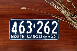 1933 North Carolina License Plate Automobile NC Car Tag Metal Sign