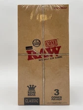 RAW Classic Pre-Rolled Cone King Size Rolling Papers 32 Packs 96 Cones Full Box