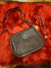 Canyon Sky Vintage Chocolate Embossed Scroll Bag Crossbody Purse with Turquoise