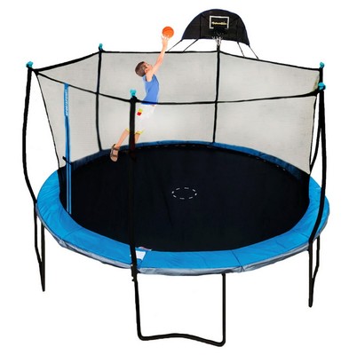 14' Round Trampoline w/ Basketball Goal Ball & Safety Net Enclosure Bounce Pro