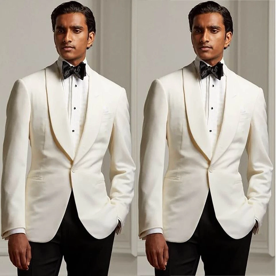 Trajes Crema Para Hombre Chal Solapa Formal Boda Novio Esmoquin Fiesta Baile de graduación Blazer Pantalón Foto 2 de 4