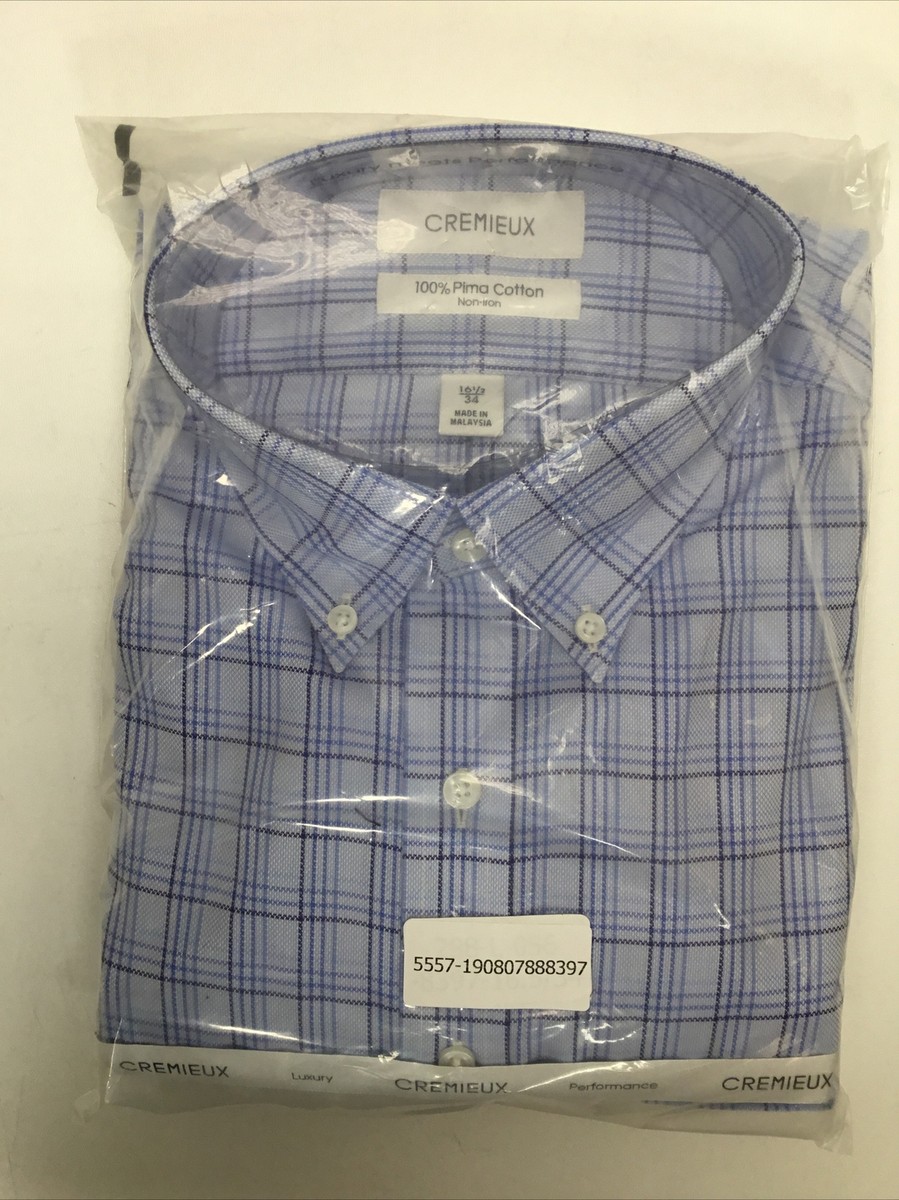 Cremieux Men's Pima Cotton Dress Shirt, Blue, 16.5/33