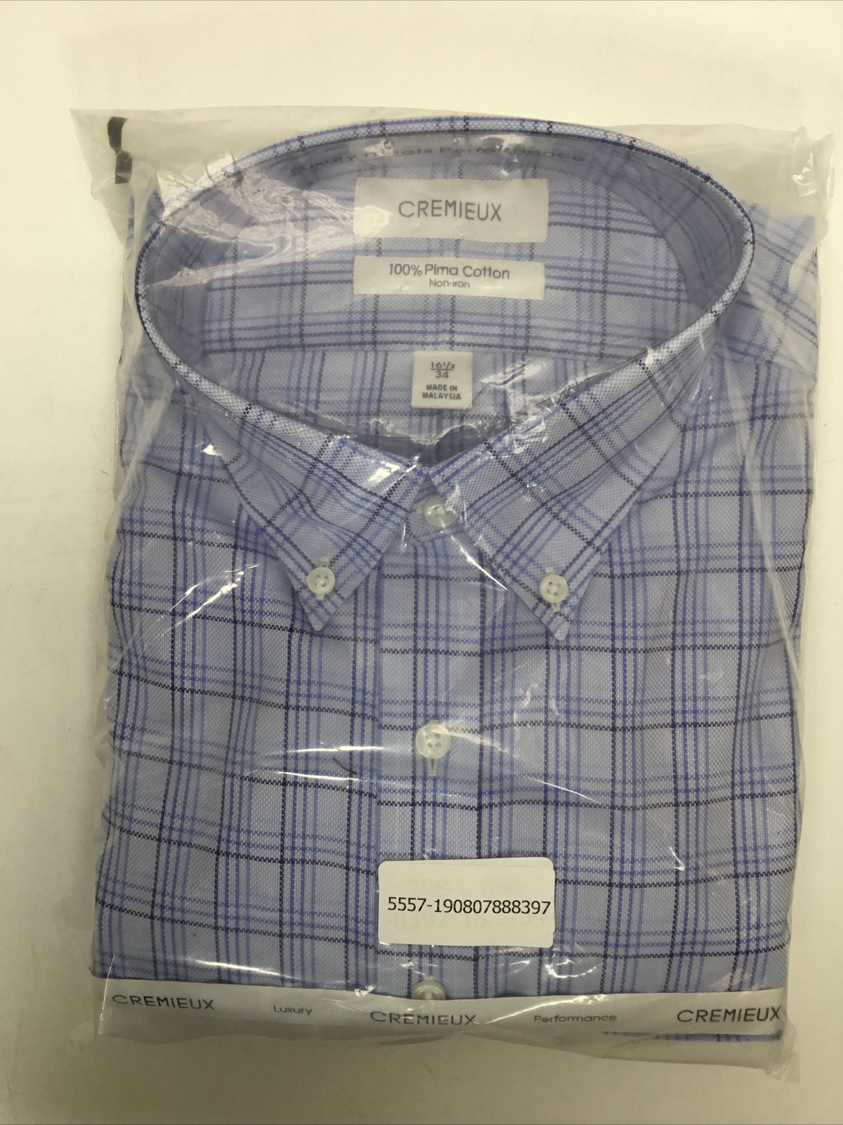 Мужская хлопковая рубашка Cremieux Pima, синяя, 16.5/33