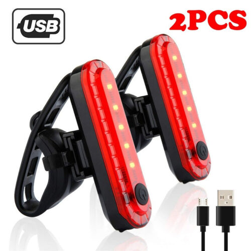 2pcs Red USB Rechargeable Bike Bicycle Cycling 5 LED Front Rear Tail Light Lamp - Afbeelding 1 van 12