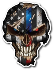 4x Thin Blue Red Line Skull American Flag Bumper Sticker Vinyl Decal Car Truck