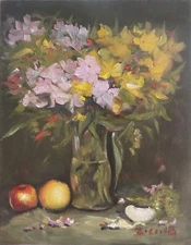 New Original Oil Painting Still Life Realism Floral in Glass Vase 11x14" Signed