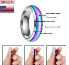 6mm Stainless Steel Temperature Color Changing Wedding Band Mood Rings Unisex