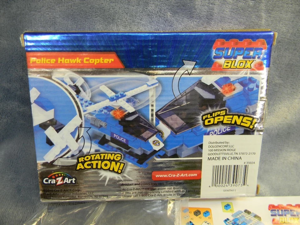 SUPER BLOX POLICÍA HALCÓN HELICÓPTERO Y MINIFIGURA KIT DE 124 PIEZAS POR CRA-Z-ART-SIN USAR, EN CAJA Foto 3 de 4