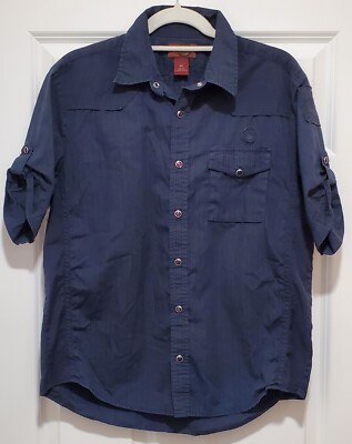American Rag Cie Blue Snap Up Shirt Women's Size Medium Striped M Pockets 