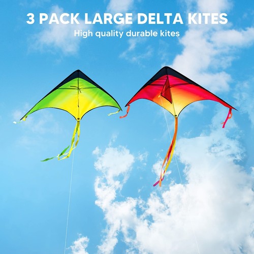 Syncfun 3 Packungen Large Delta Kite Easy to Fly Riesige Drachen Stranddrachen für Kinder - Bild 6 von 7