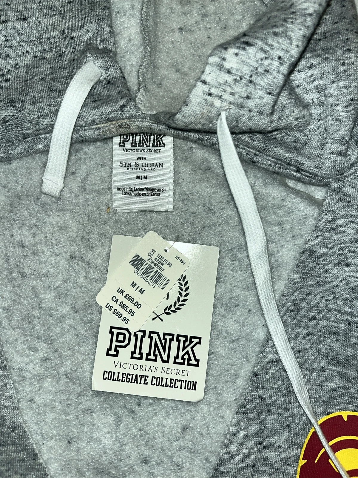 UNDERCOVER Felpa con cappuccio Victorias Secret ROSA USC Trojans Collegiate taglia media scollo a V grigio