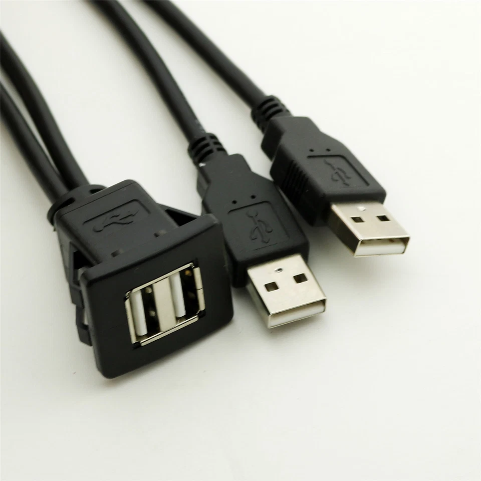 6FT Car Dashboard Flush Mount Dual USB 2.0 A Socket Extension Lead Panel Cable - Image 2 of 4