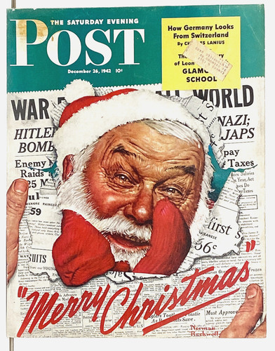 Original Norman Rockwell 1942 Saturday Evening Post Cover Christmas Santa