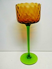 VINTAGE GREEN & AMBER GLASS GOBLET WINE STEM STUDIO ART GLASS 