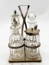 VINTAGE SILBER TELLER KRUZIFIX SET SENF ESSIG FLASCHE AUF ST&Auml;NDER GLAS
