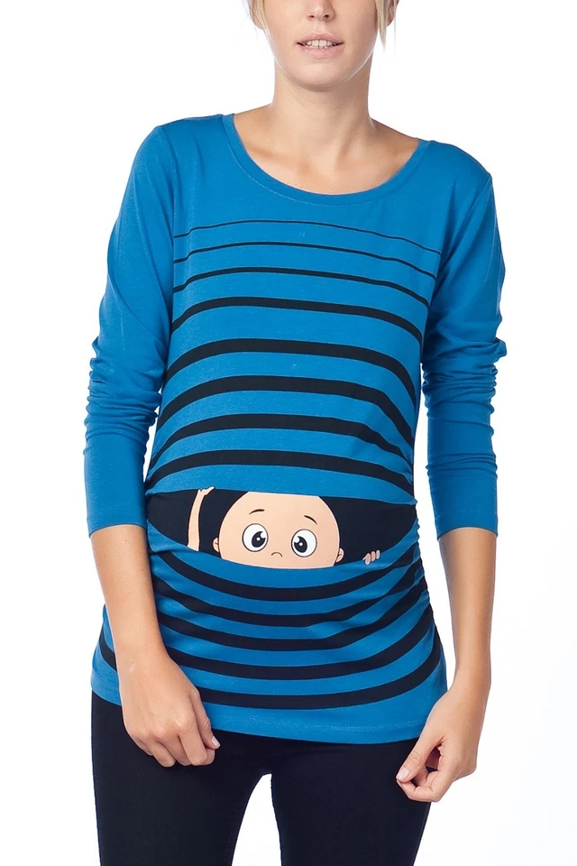 Umstandsshirt Mama Maternity T-Shirt Schwangerschaftsgeschenk Baby Guck Guck - Bild 1 von 1