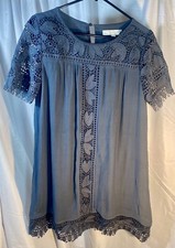 Loft Small Midi Dress Lace Dark Gray Short Sleeve with Slip Built In