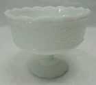 EO Brody Milk Glass Compote Bowl M 6000 Pedestal Bowl Scallop Rim Cleveland VTG