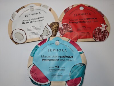 Lot of 3 Sephora Face Mask Pomegranate & Watermelon & Coconut 