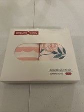 Gllquen Unisex Baby Bassinet Sheets Pink Floral Leaves Print, 2 Pack A 