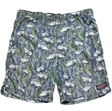 Vineyard Vines Fish Print Swim Trunks Mens Large Blue White Lined Drawstring