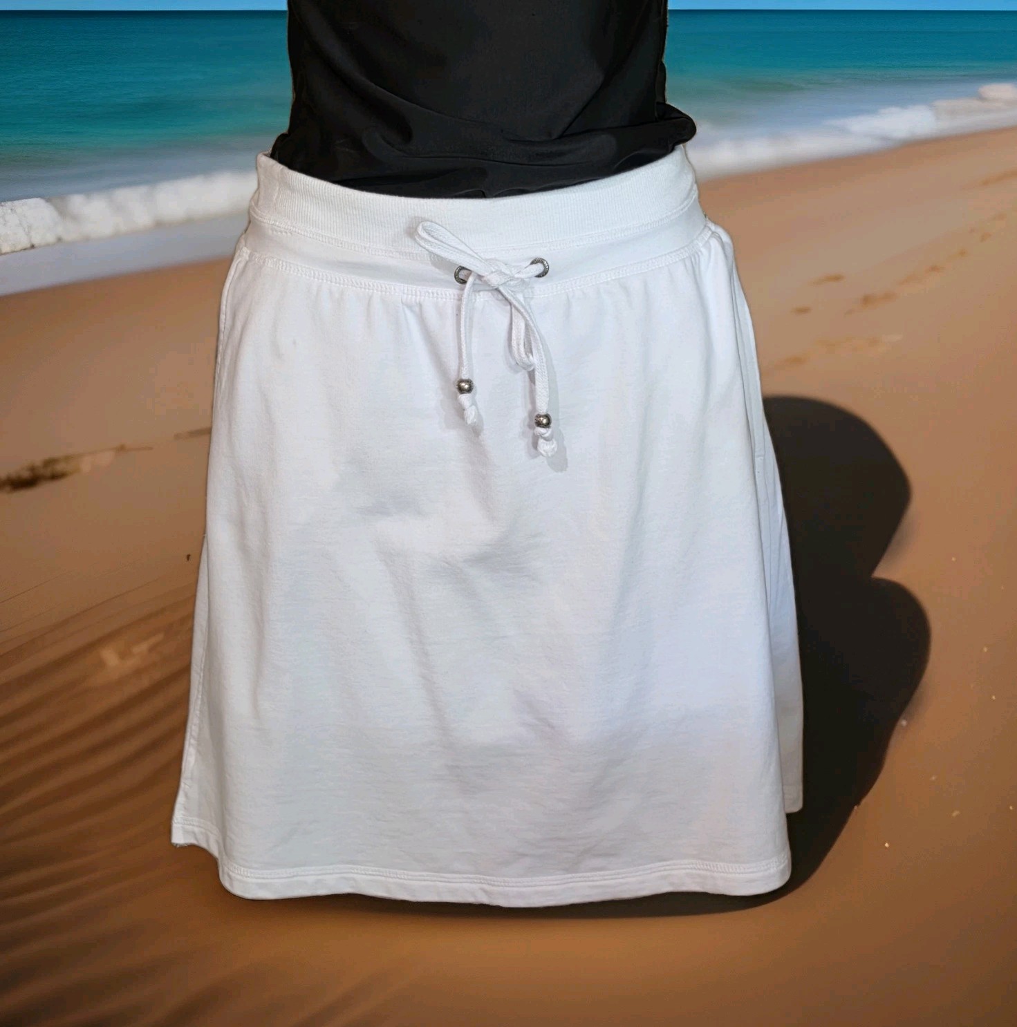 Green Tea Womens Large White Skirt Skort Stretch Drawstring READ