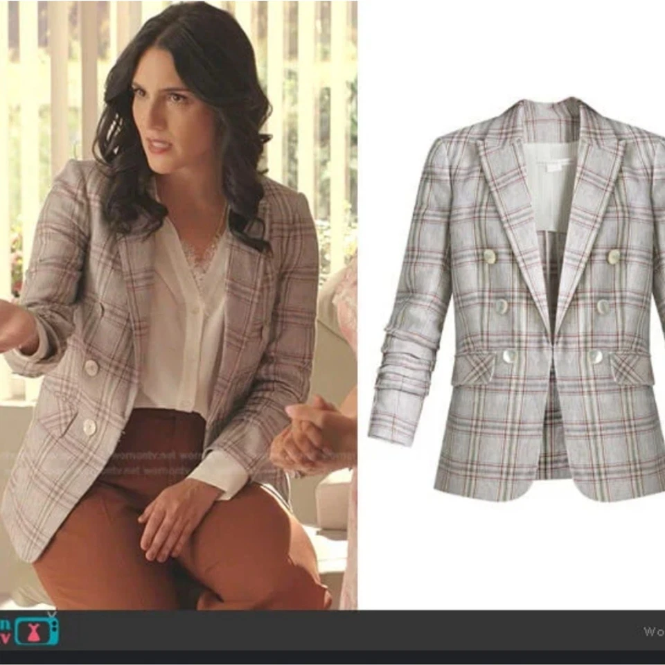 Veronica Beard 2 Beacon linen Blazer scrunched sleeves gray double breasted - Image 4 of 4