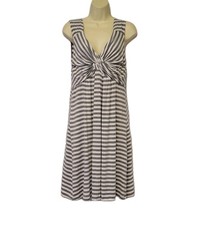 Boston Proper Gray Striped Twist Front Sleeveless Jersey Knit Dress Wmn's M