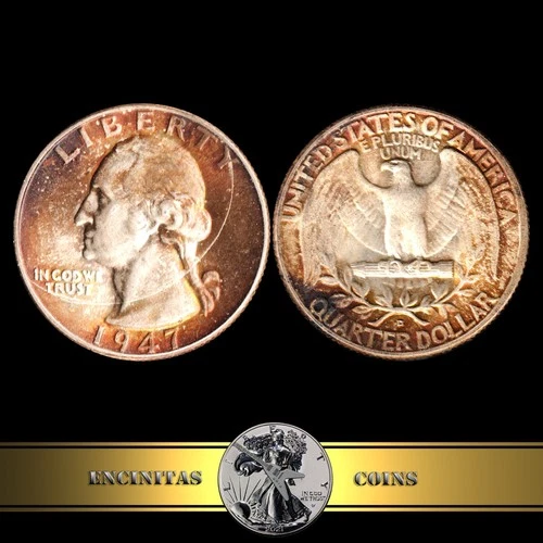 1947 D Washington Quarter 90% Silver 25c Uncirculated - Toned Caramel-Color GEM!