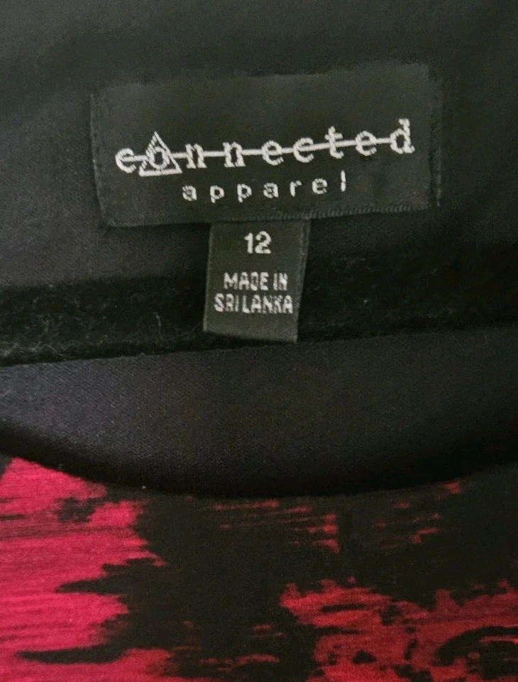 Connected Apparel 12 Negro Rojo Damasco Acanalado Cortina Elástica Vaina Vestido Carrera Foto 4 de 4