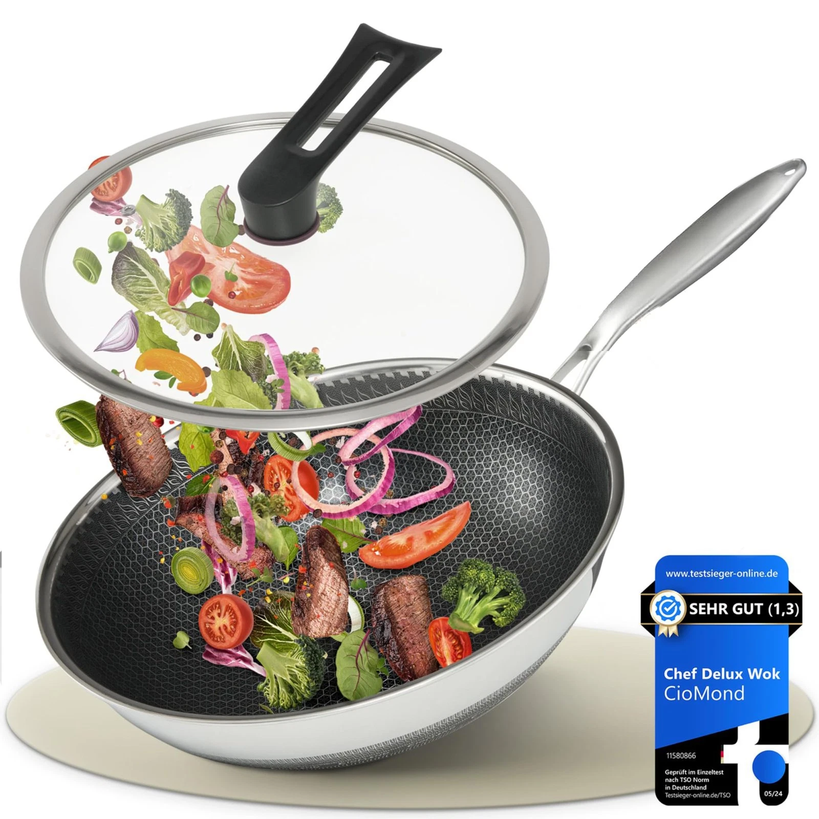 Wok Pan with Lid Wok Pan Induction 28cm Stainless Steel with Non Stick Wa...