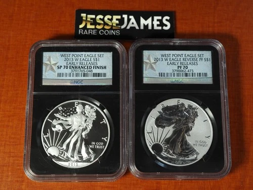 2013 W REVERSE PROOF SILVER EAGLE NGC PF70 & ENHANCED SP70 2 COIN WEST POINT SET