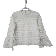 Ulla Johnson Ruffle Blouse Womens 2 4 White Lace Cotton Viscose Semi Sheer Top