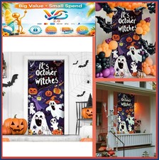Halloween Door Cover 36x80 Inch Polyester Cloth Hanging Ghosts Pumpkins Bats