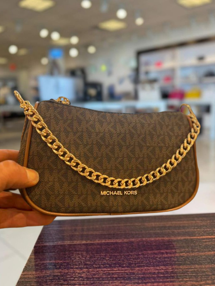 Michael Kors Carmela Women Small MK Logo Zip Chain Pouchette